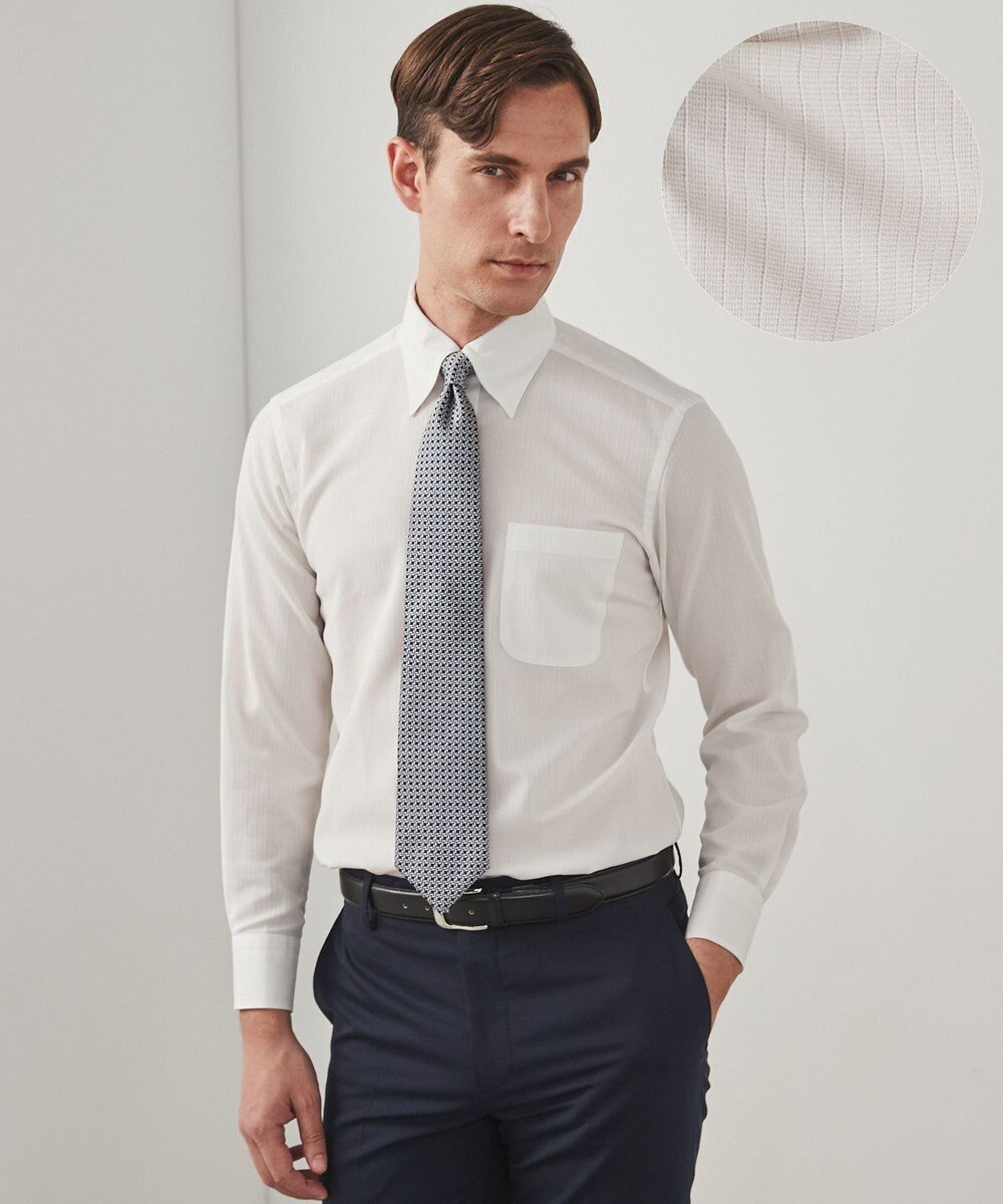 GOTAIRIKU 春夏向け【形態安定】SUMMERPREMIUMPLEATS_スナップダウンカラー _織柄_ 長袖ドレスシャツ(26年モデル) 