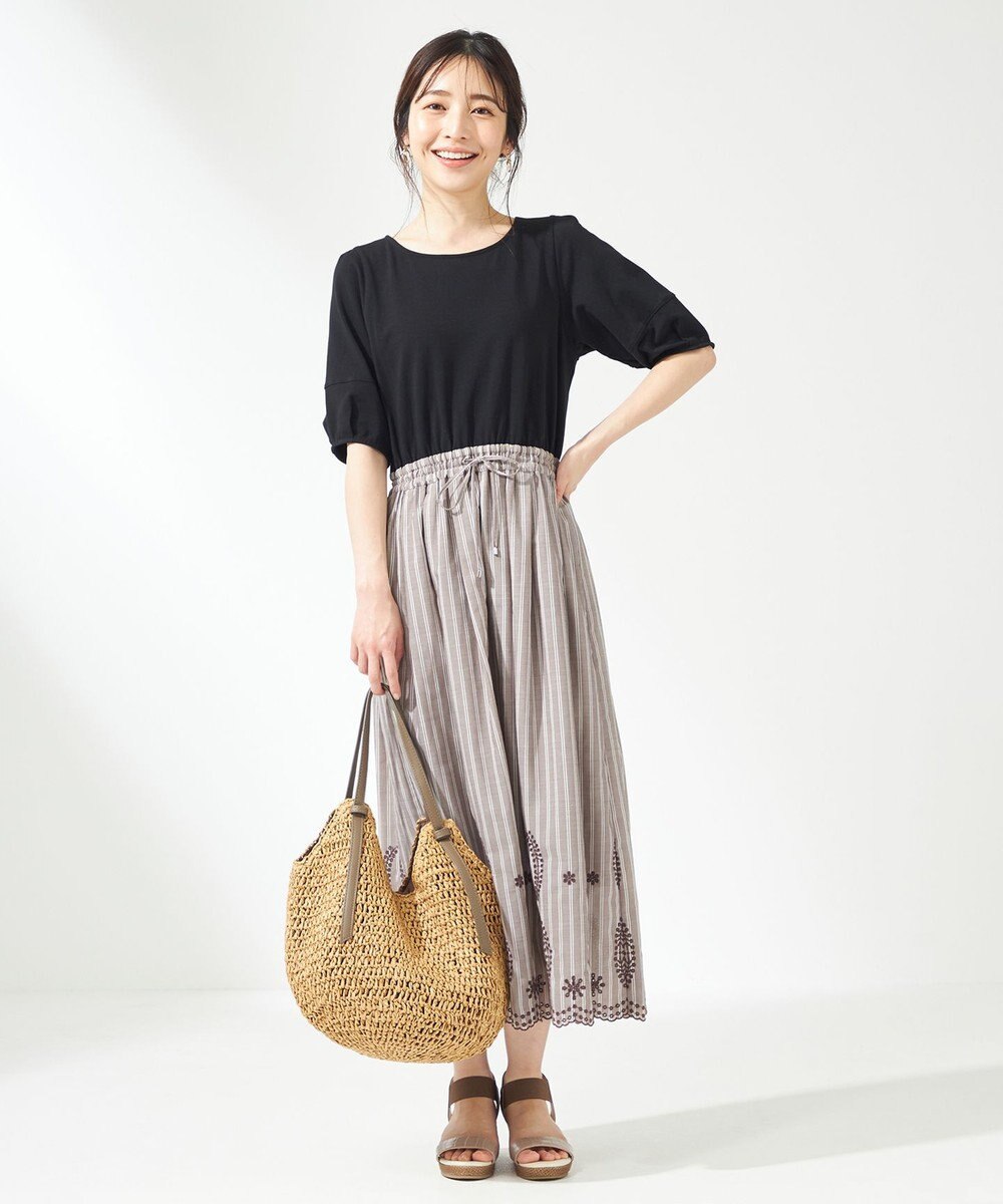 ANY SIS 【洗える】エンブロイダリーコンビ ワンピース 