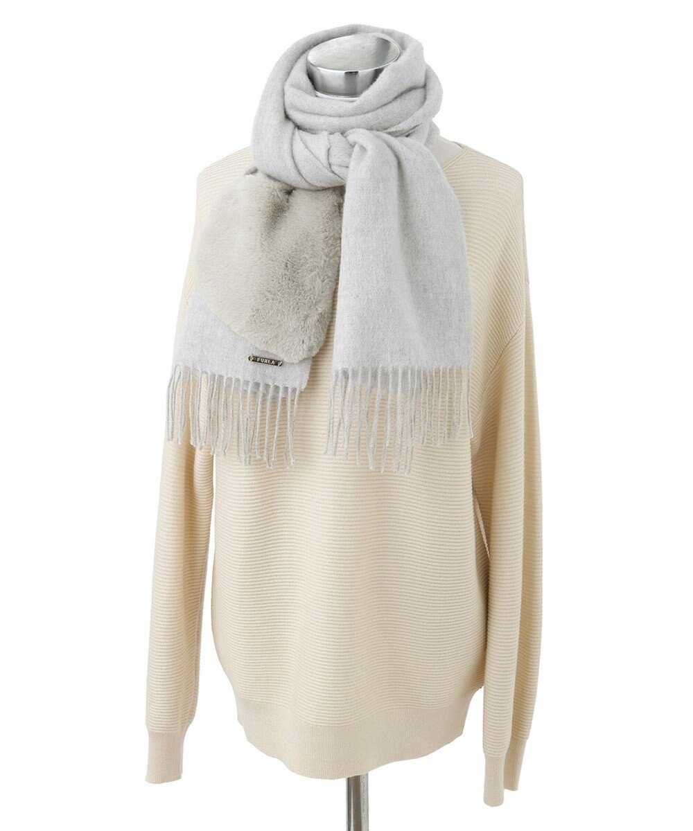 MOONBAT 【WEB限定】フルラ (FURLA)エコファー付きマフラー 無地×ハート　ウールマフラー ロゴプレート付き 