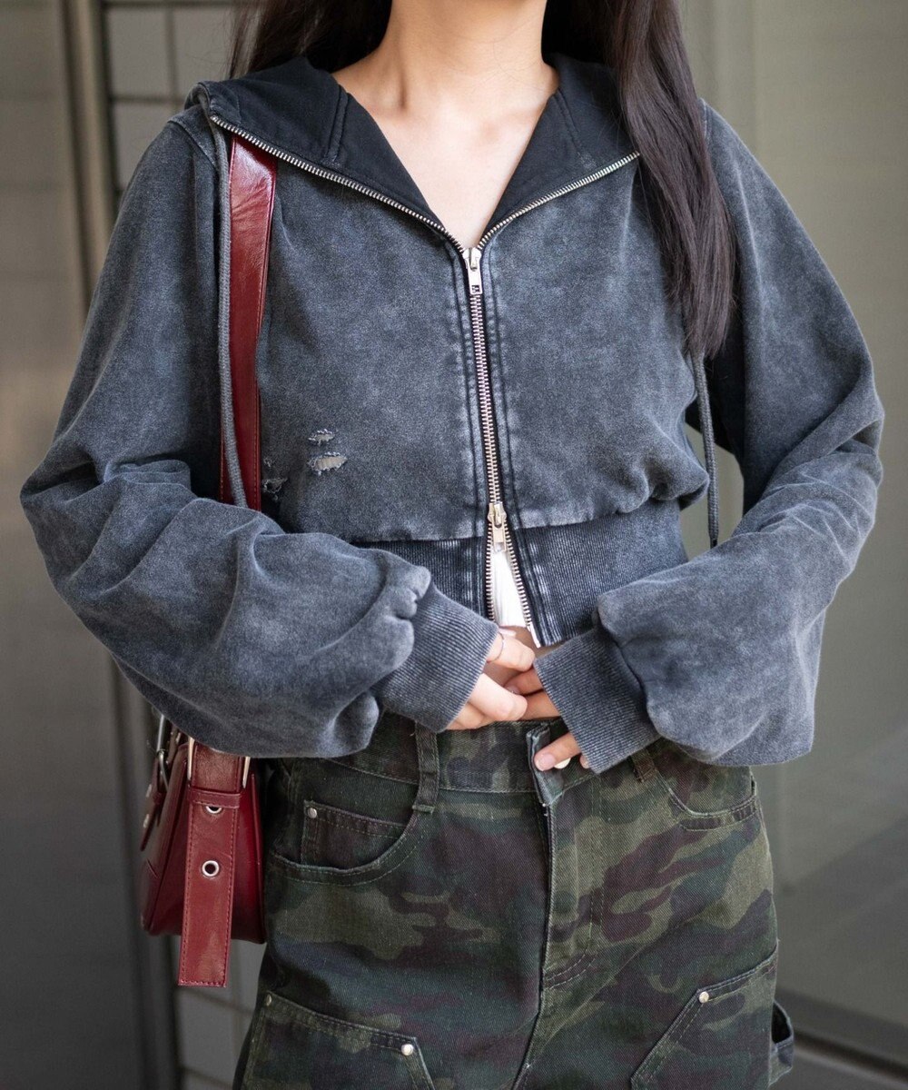 WEGO ヴィンテージウォッシュWジップショートパーカー 