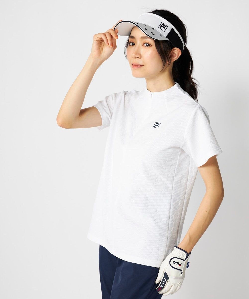 FILA GOLF／marie claire 【FILA GOLF】 チェッカーフラッグ柄エンボス半袖シャツ 