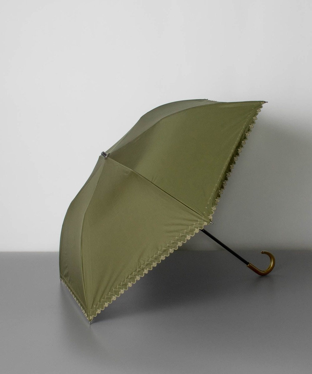 AURORA Blao（ブラオ）ボーラー刺?柄 プチ折り 晴雨兼用傘（トップフラット折傘）日傘 カーキ