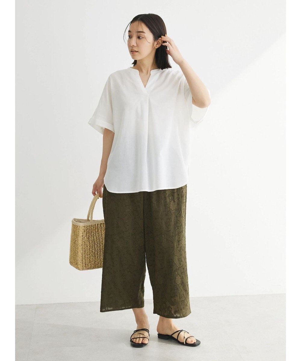 Green Parks 綿麻混フレンチスリーブスキッパーシャツ 