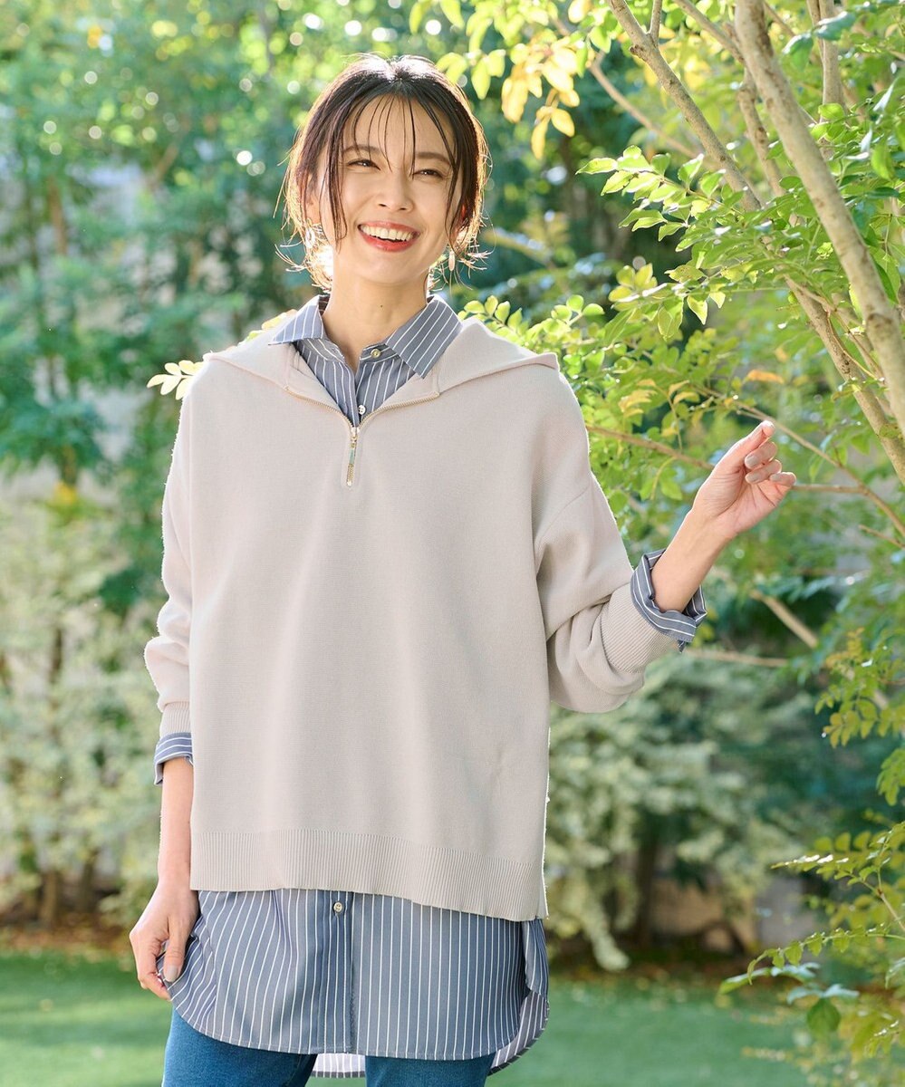 ANY 【洗濯機可】ハーフジップアップ ニットフーディ 