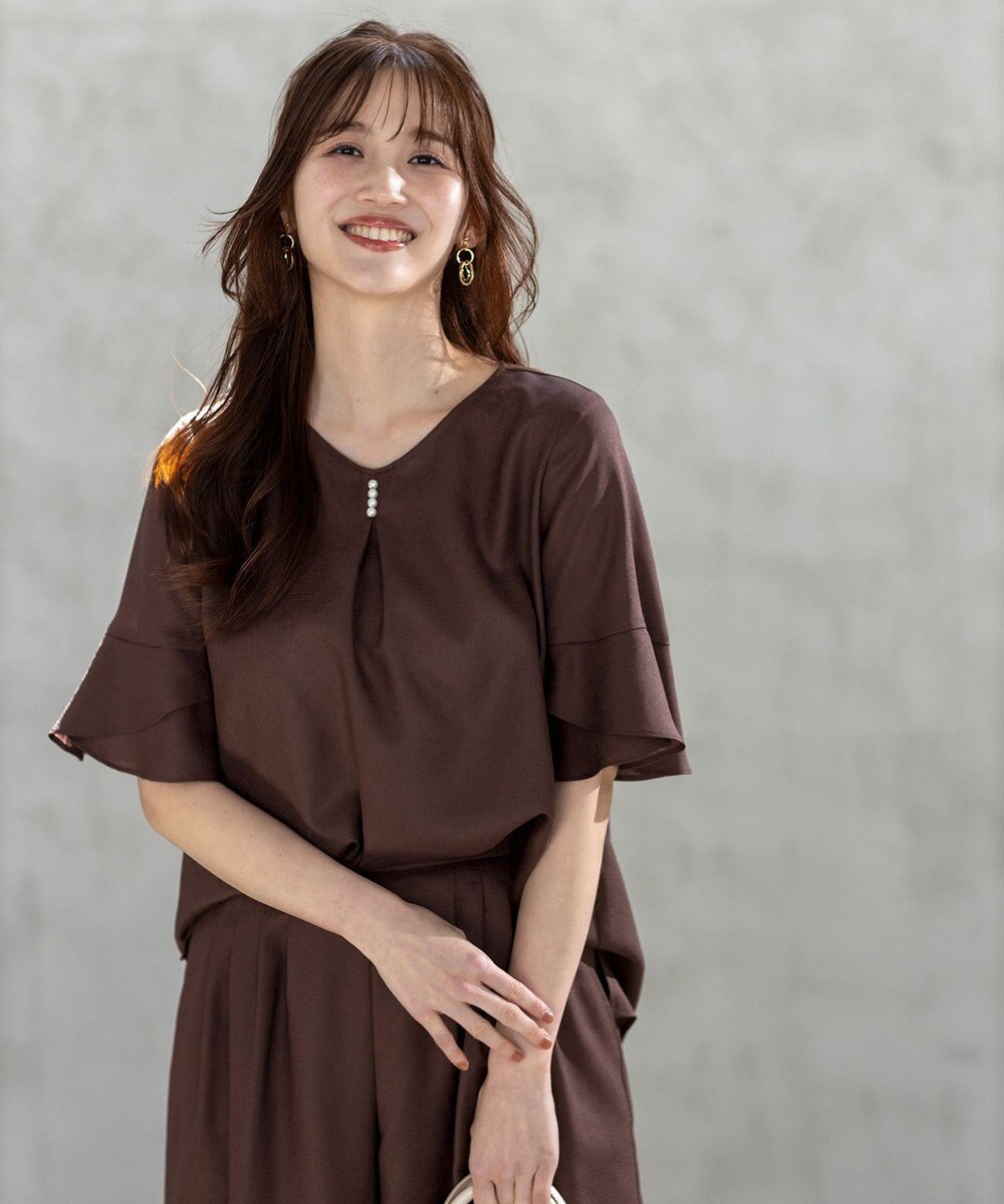 ANY SIS S 【接触冷感・UVカット・速乾】スムージーポリエステル フレアスリーブ ブラウス 