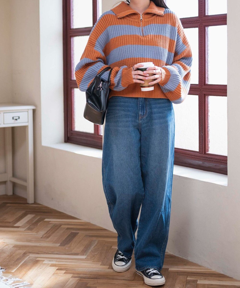 WEGO ハーフジップショートニットプルオーバー 