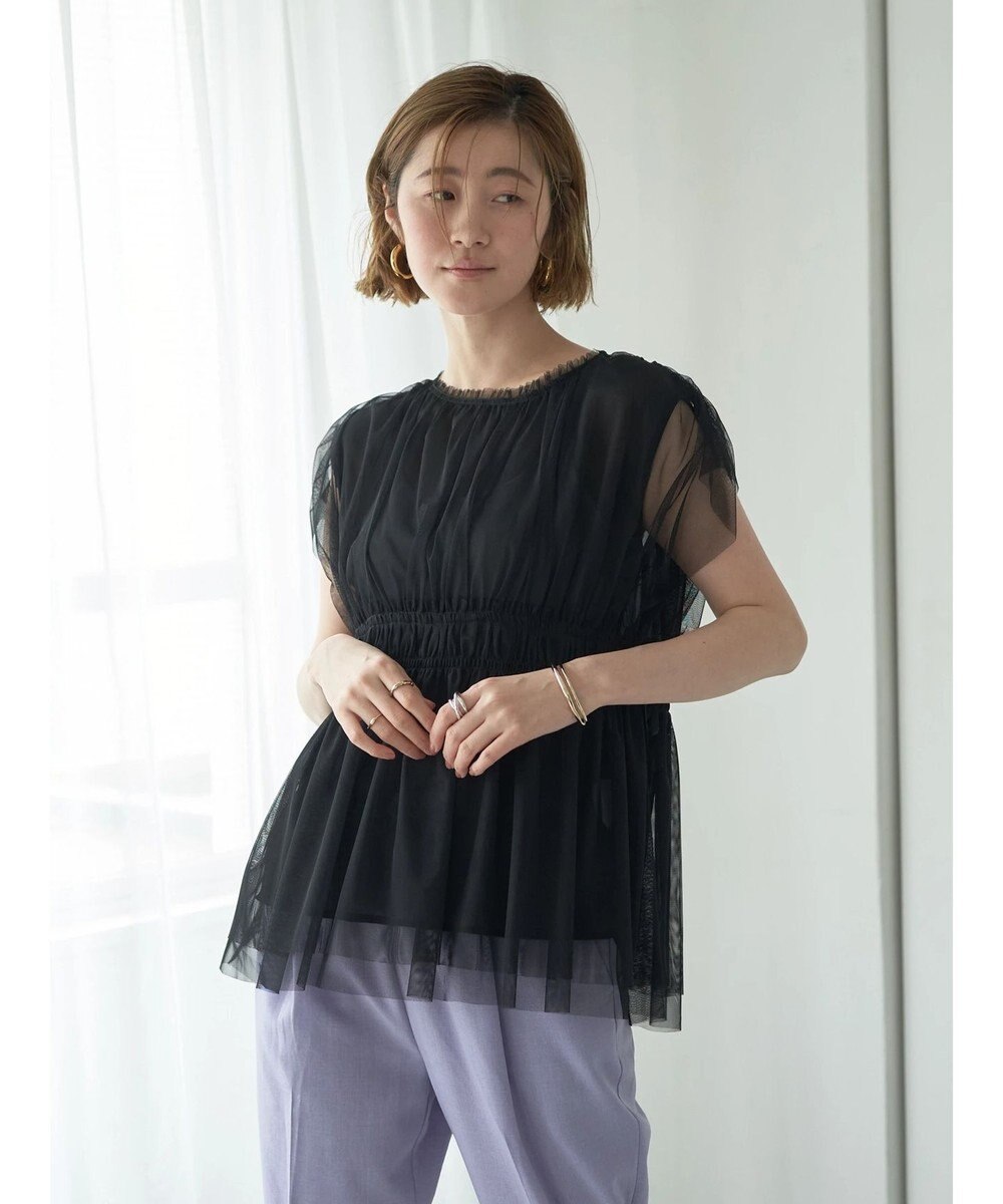 YECCA VECCA チュールギャザーブラウス 