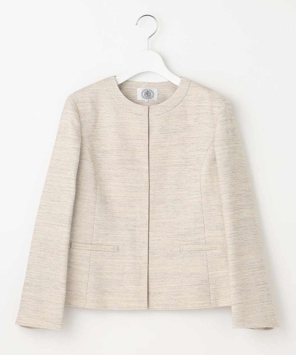 J.PRESS LADIES ライトツイードストレッチ ノーカラー ジャケット 