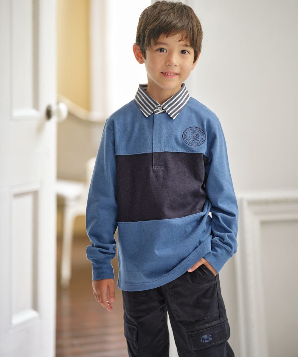 J.PRESS KIDS 【110-130cm】襟ストライプ ブロッキングポロシャツ 