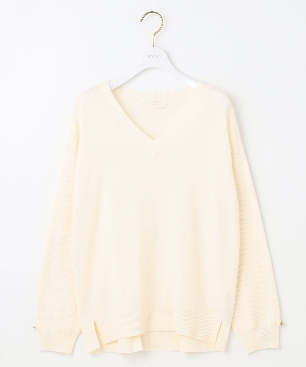 ANY SIS 【ウールブレンドシリーズ】フロント切替Vネック ニット 