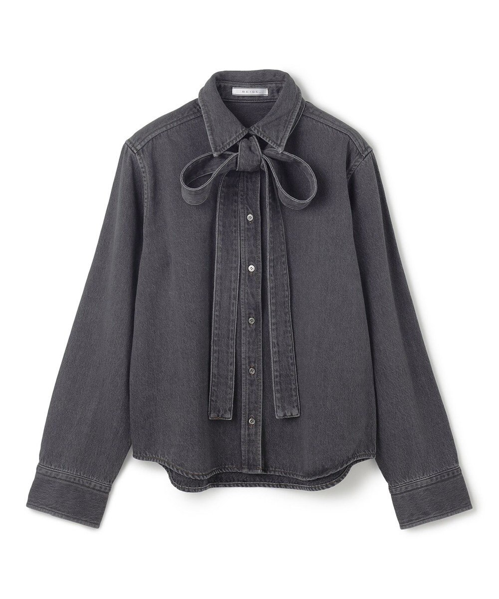 BEIGE， 【洗える・BAILA 11月号掲載】MARKEL / ボウタイ付きシャツカラーデニムシャツ 