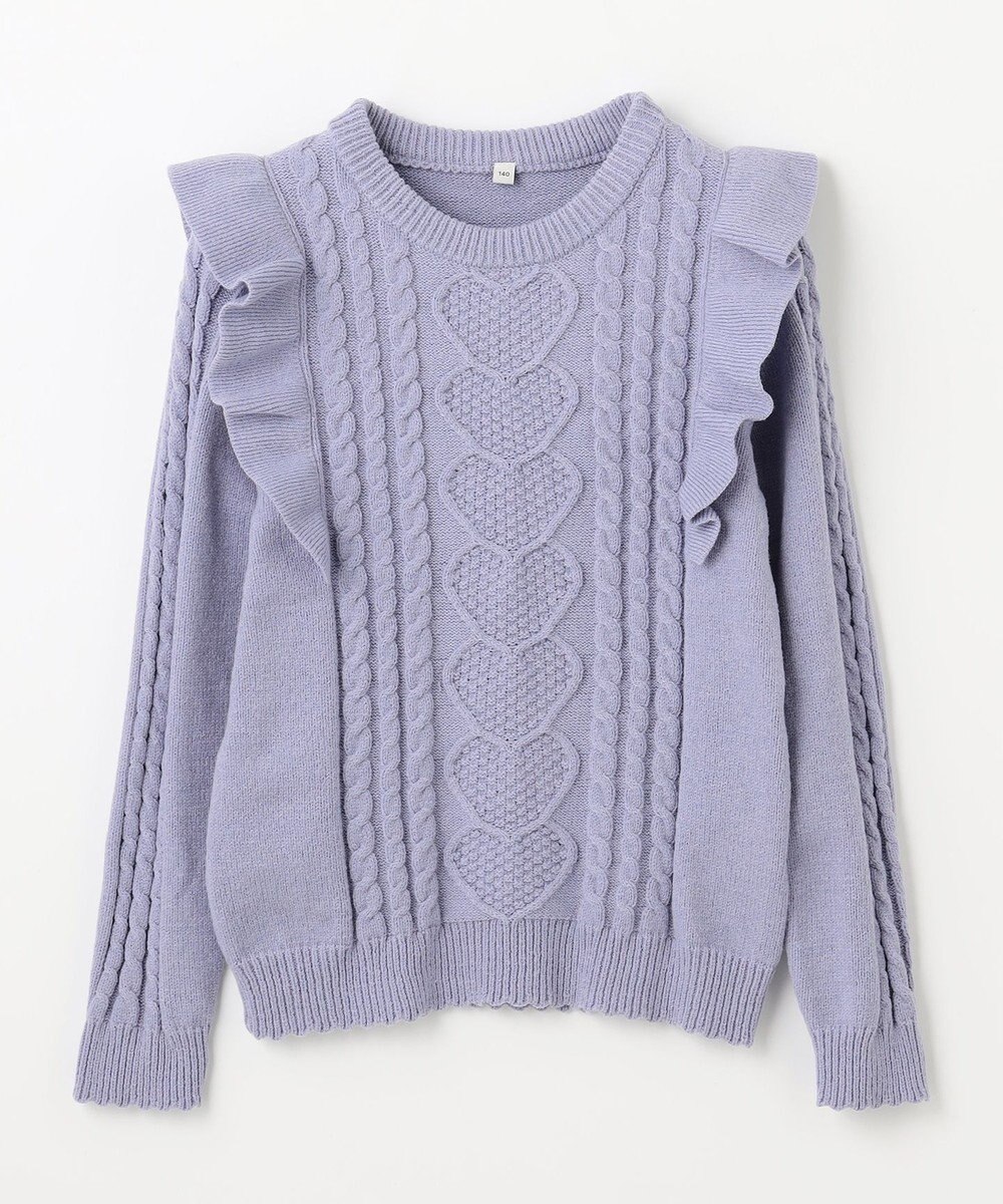 ANY KIDS 肩フリルハートケーブルニット 