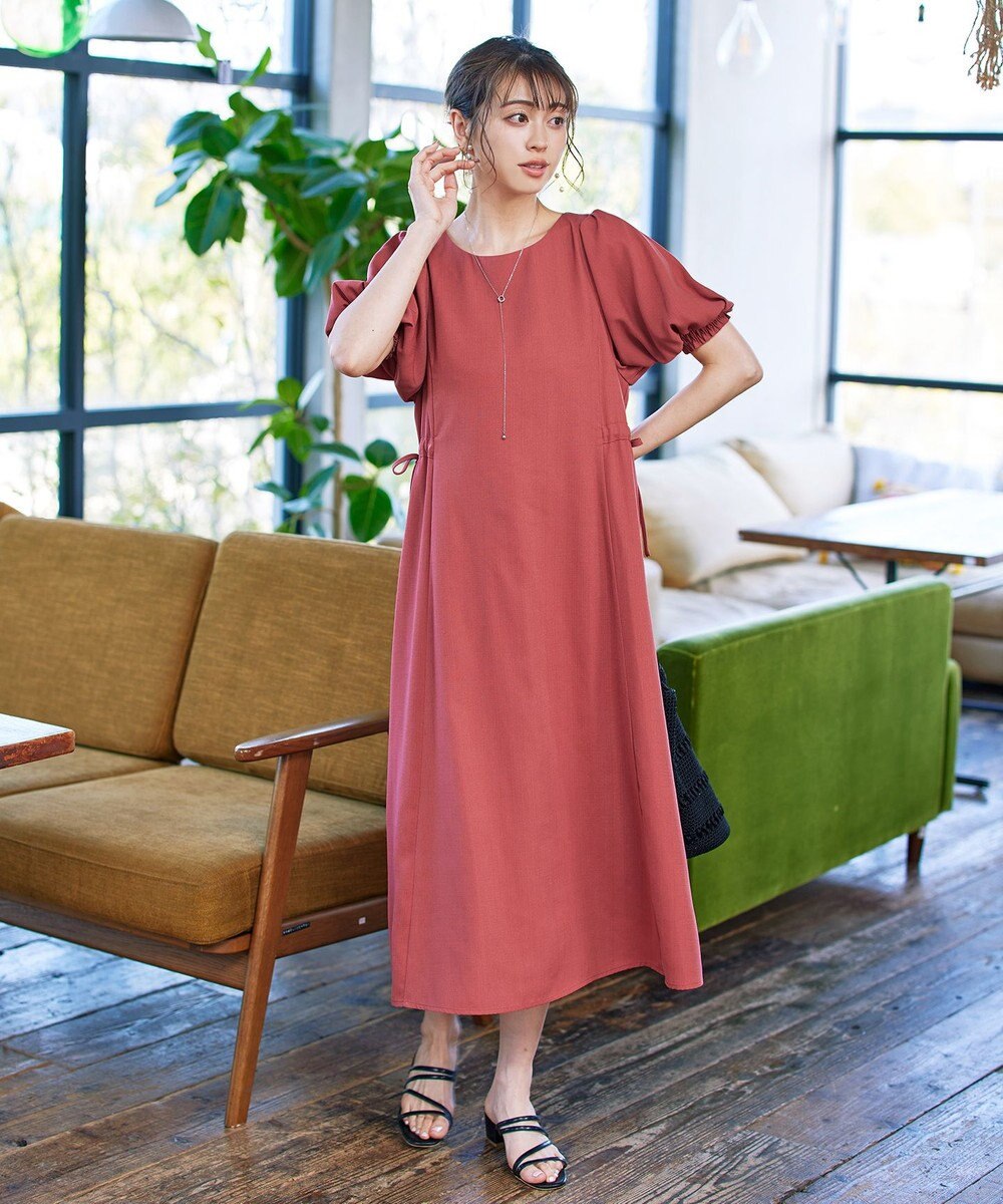 Tiaclasse 【洗える】バルーンスリーブサイドギャザーワンピース 