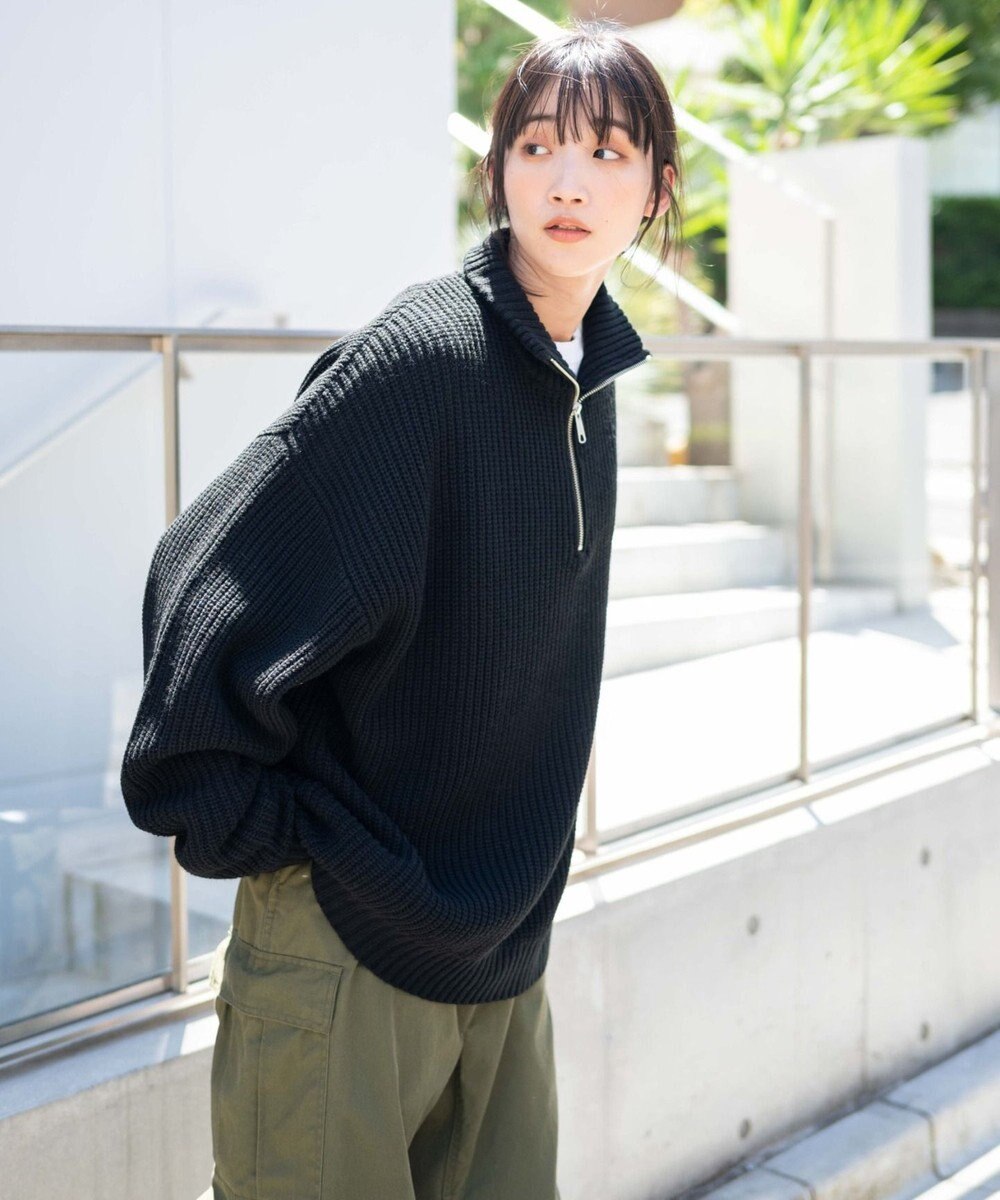 WEGO ルーズフィットハーフZIPプルオーバー 