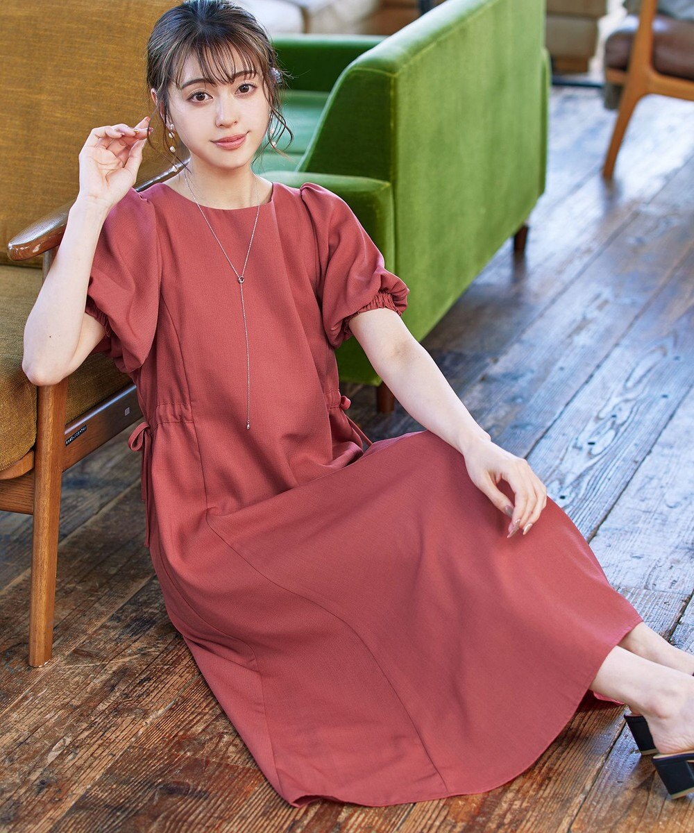 Tiaclasse 【洗える】バルーンスリーブサイドギャザーワンピース 