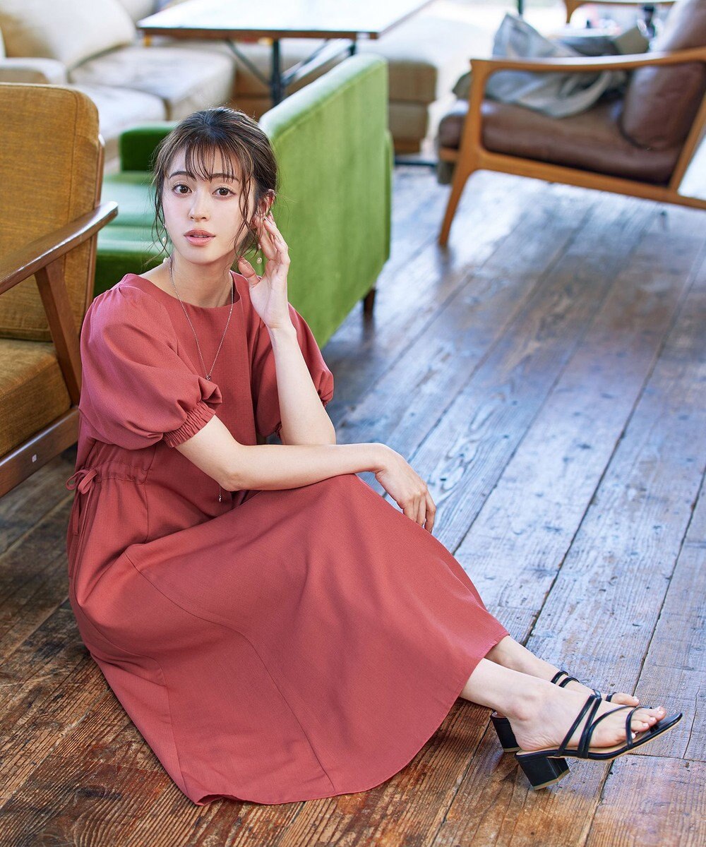 Tiaclasse 【洗える】バルーンスリーブサイドギャザーワンピース 