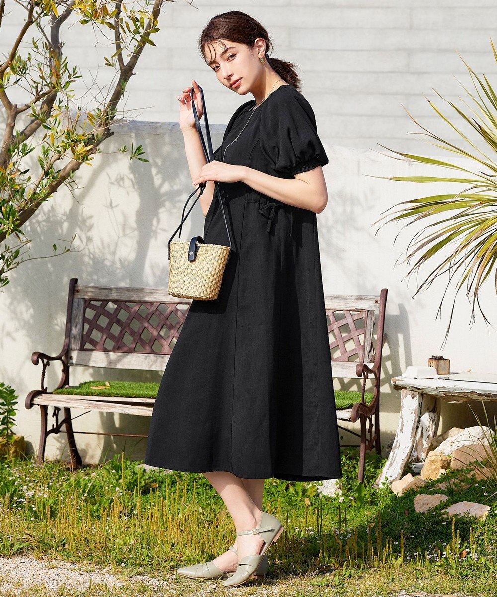 Tiaclasse 【洗える】バルーンスリーブサイドギャザーワンピース 