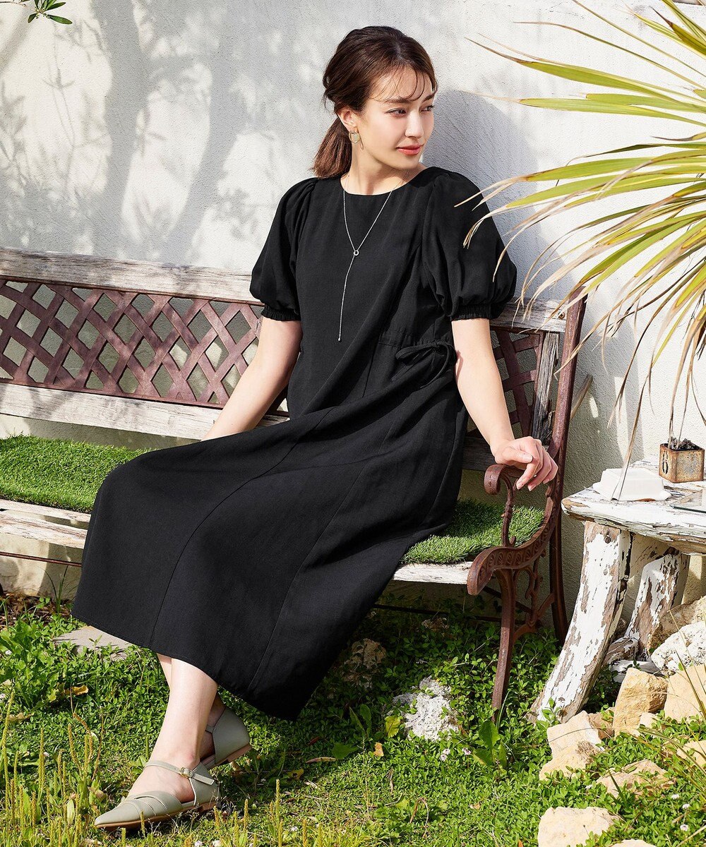 Tiaclasse 【洗える】バルーンスリーブサイドギャザーワンピース 