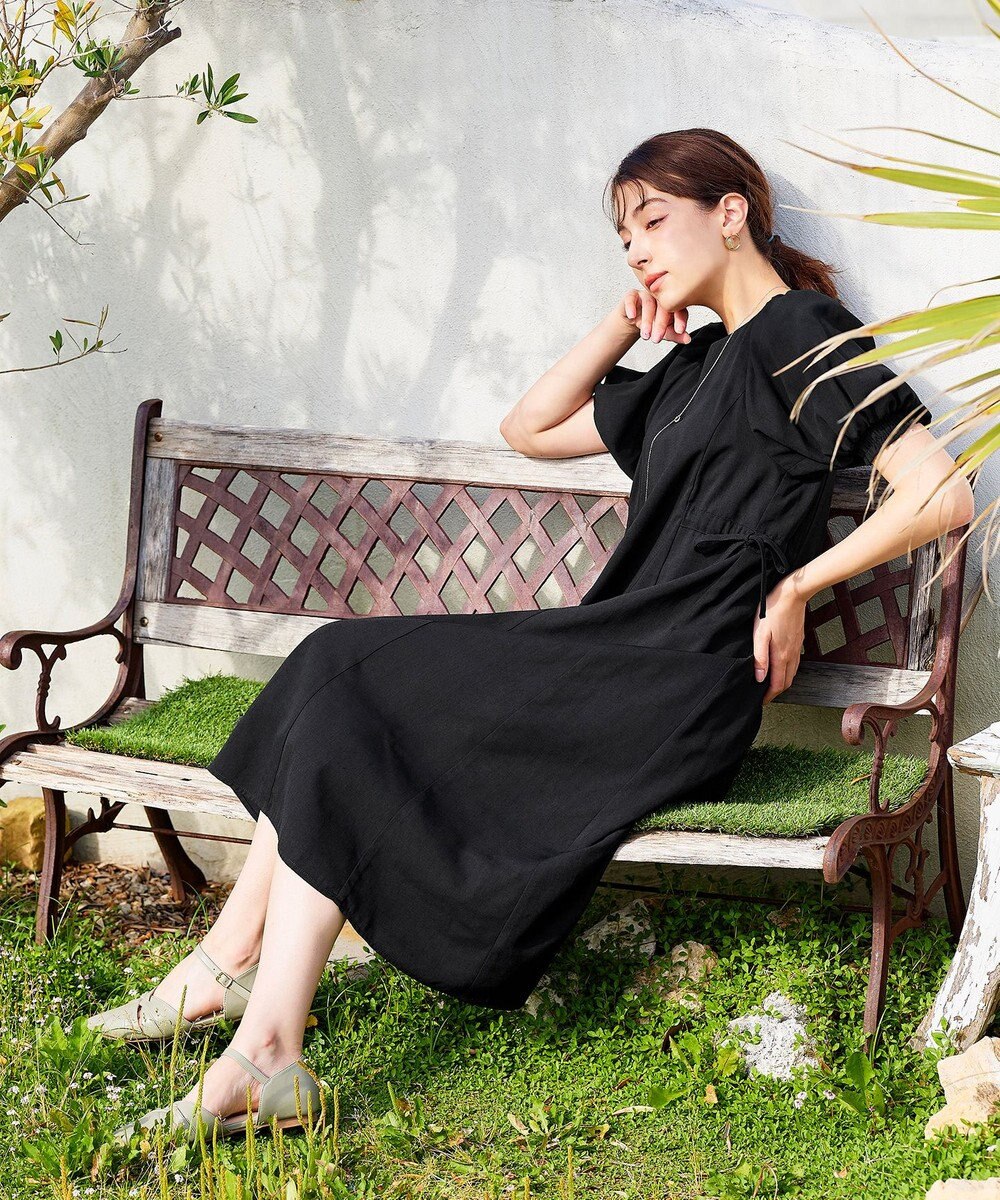 Tiaclasse 【洗える】バルーンスリーブサイドギャザーワンピース 