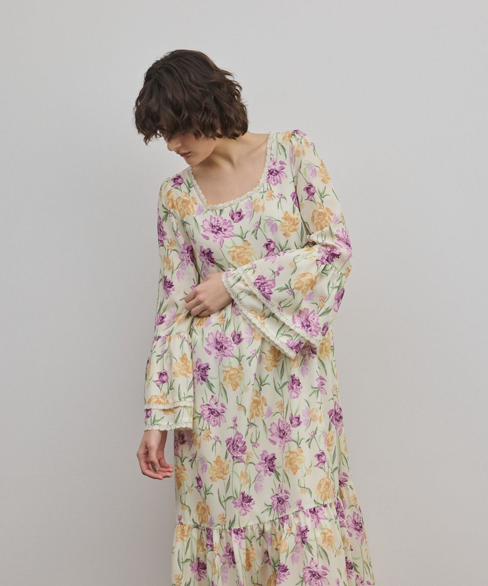 GRACE CONTINENTAL ボタニカルプリントティアードワンピース 