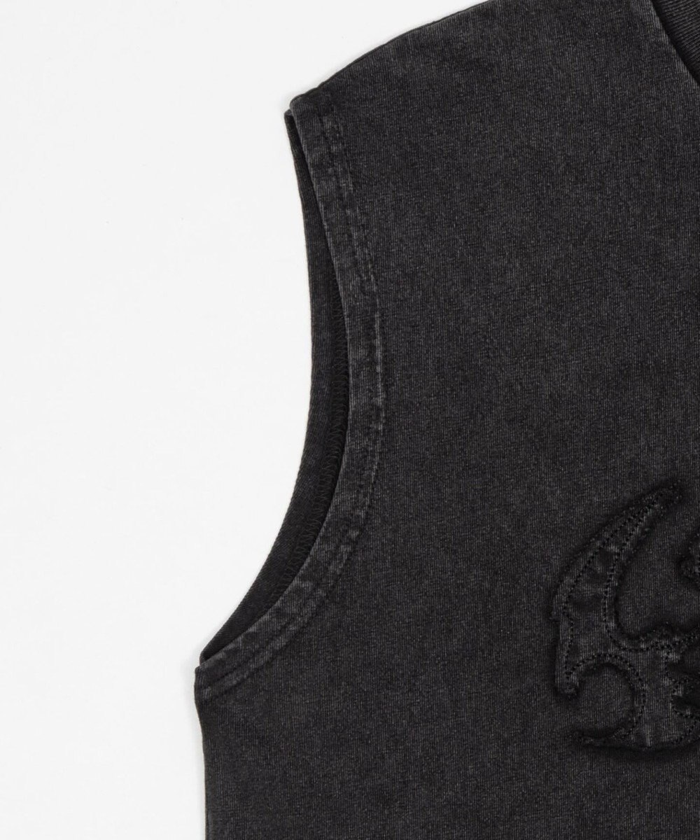 WEGO 【ユニセックス着用ITEM】ブリーチダメージアップリケノースリーブ 