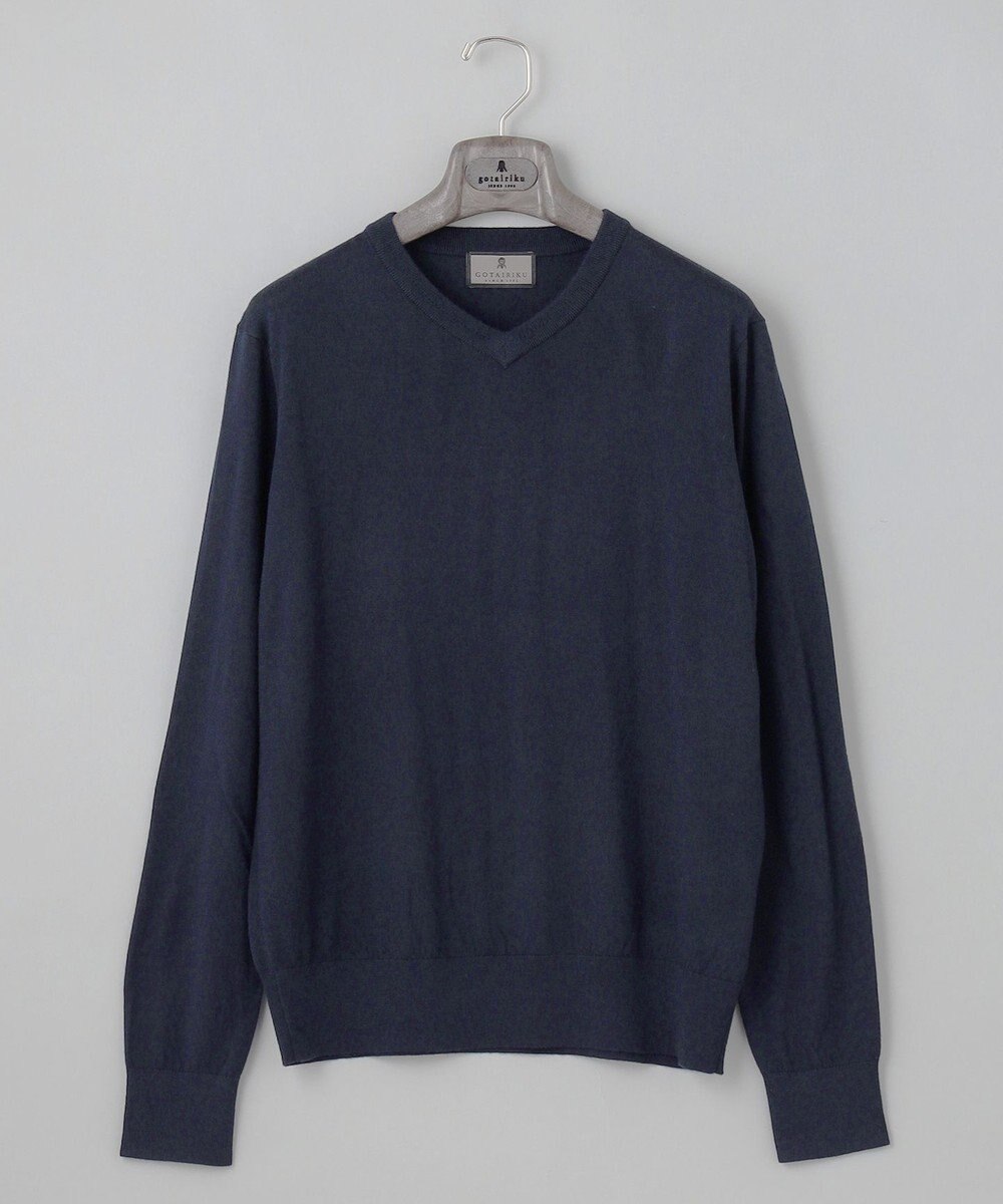 GOTAIRIKU オリジナル設計【洗える/チクチクしにくい/ピリングしにくい】イタリア糸 ハイゲージ Ｖネックニット_WOOL100% 