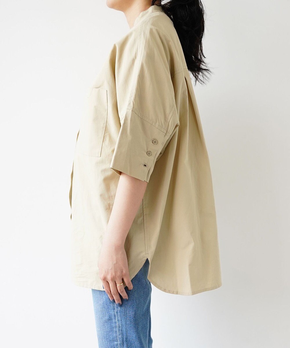 WHITE MAILS COTTON PAPER  POPLIN BAND COLLAR DOLMAN SLEEVE SHIRT　コットンポプリン 半袖シャツ 