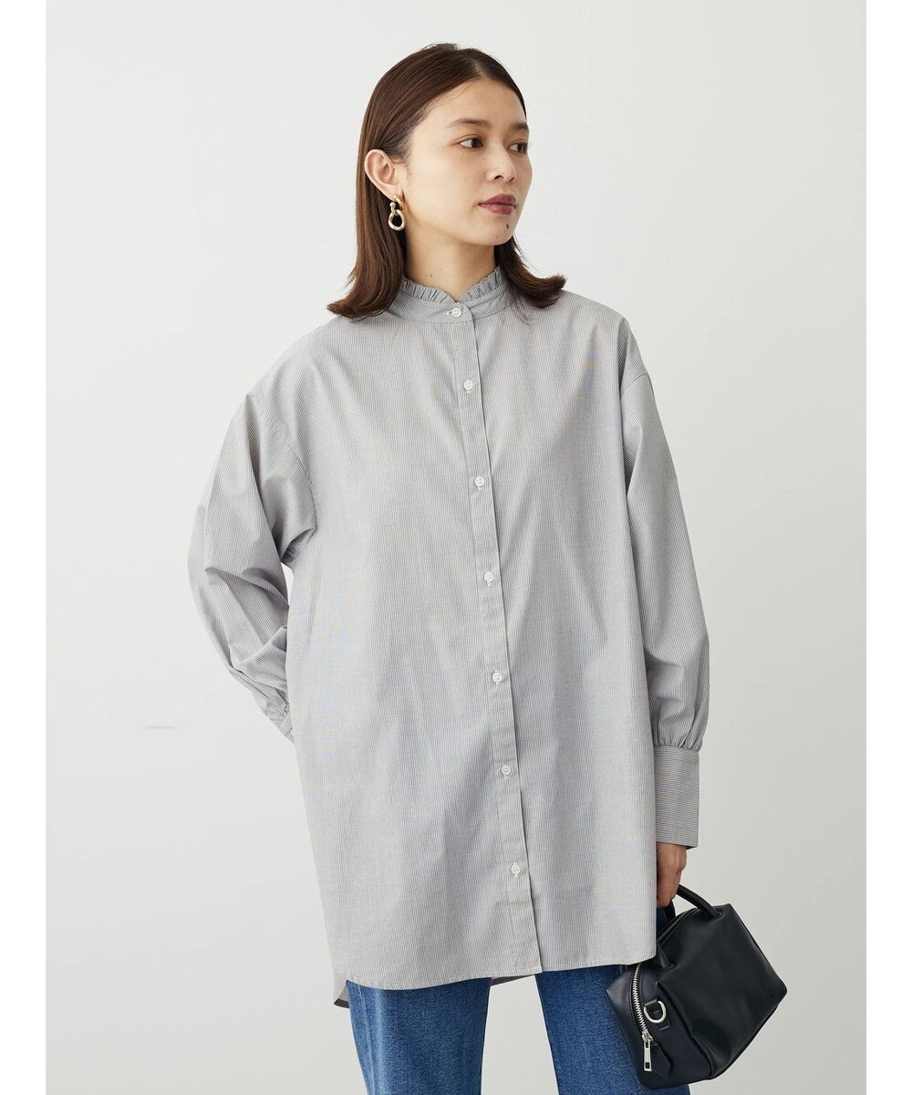 Green Parks イージーケアスタンドフリルシャツチュニック 