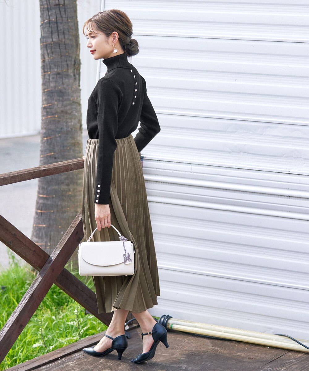 Tiaclasse 【洗える】タートルボタンニットトップス 