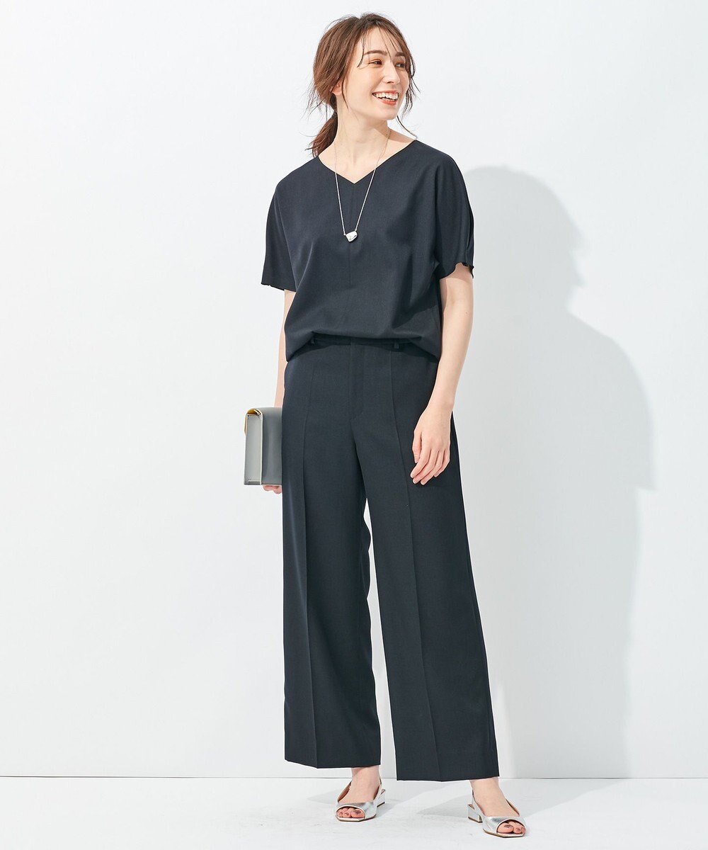 自由区 【接触冷感・速乾・UVカット・撥水・防シワ】リネンライクツイル ワイドストレート 