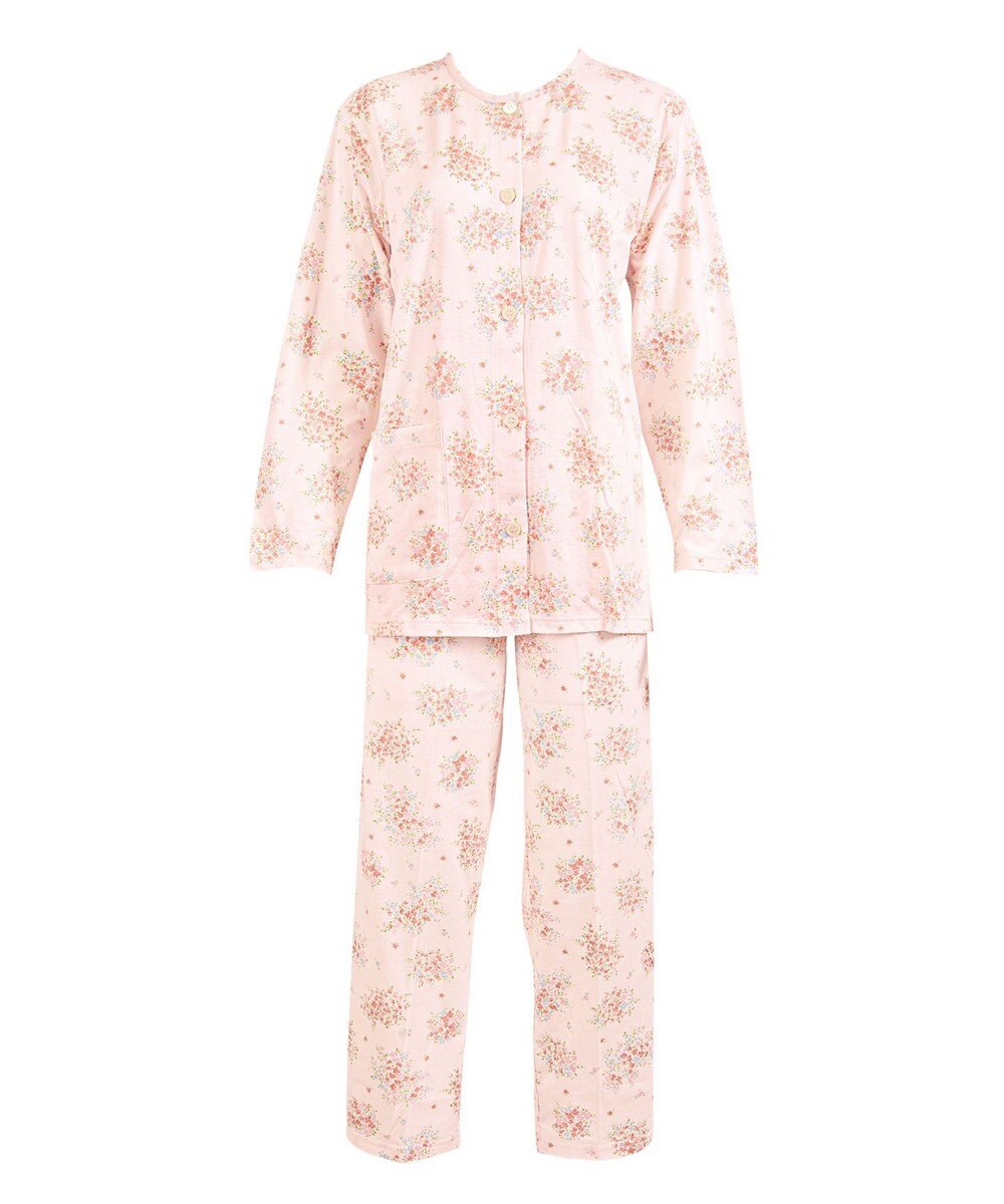 Wing 【数量限定　特別価格】 パジャマ 長袖 長ズボン 綿100% 天竺素材 やわらかな肌ざわり 前開きタイプ 丸首 花柄 EP5911 ウイング／ワコール 