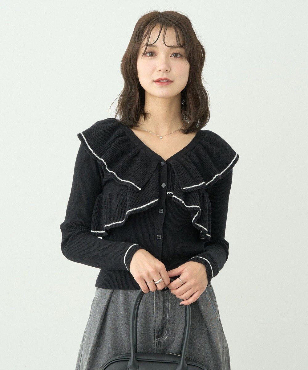 earth music&ecology Ｖネックフリルニットカーディガン 