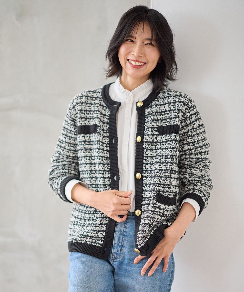 ANY L 【洗濯機可】ツイードニットジャケット 