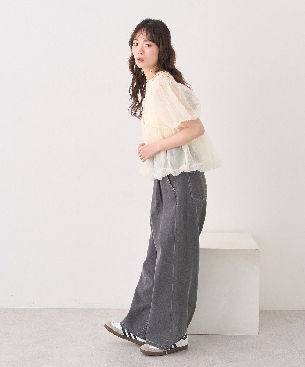 earth music&ecology ＳＥＴ２点チュールバルーンブラウス＋ロゴタンク 