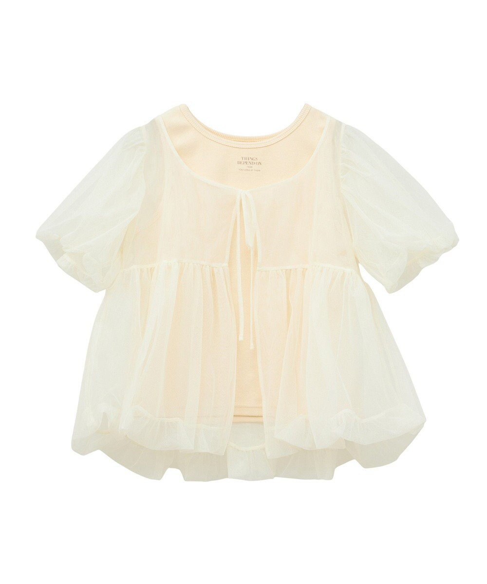 earth music&ecology ＳＥＴ２点チュールバルーンブラウス＋ロゴタンク 