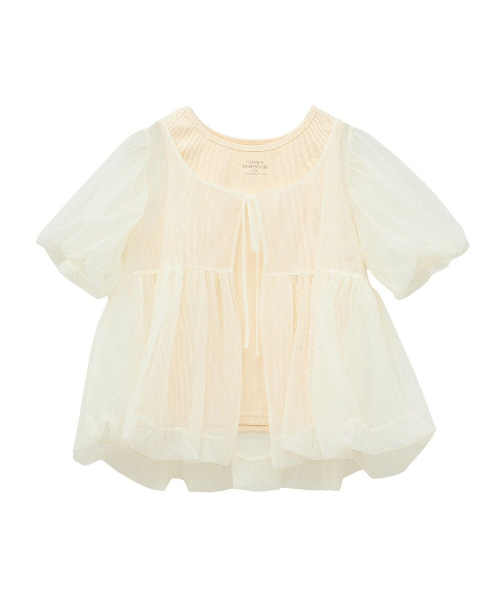 earth music&ecology ＳＥＴ２点チュールバルーンブラウス＋ロゴタンク 