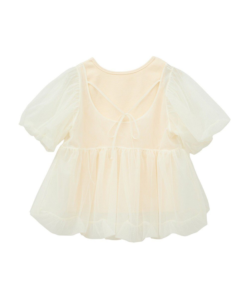 earth music&ecology ＳＥＴ２点チュールバルーンブラウス＋ロゴタンク 