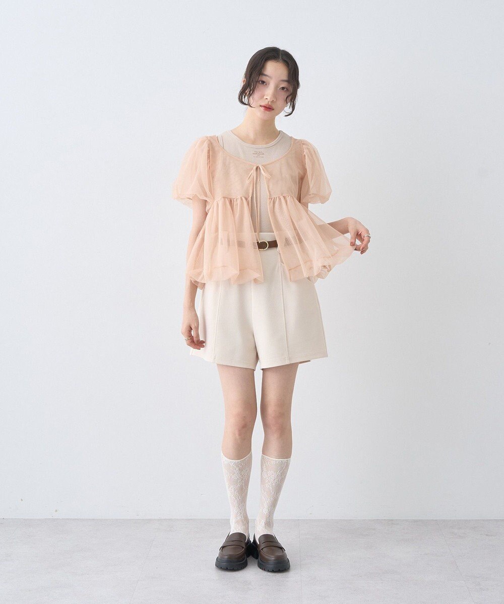 earth music&ecology ＳＥＴ２点チュールバルーンブラウス＋ロゴタンク 