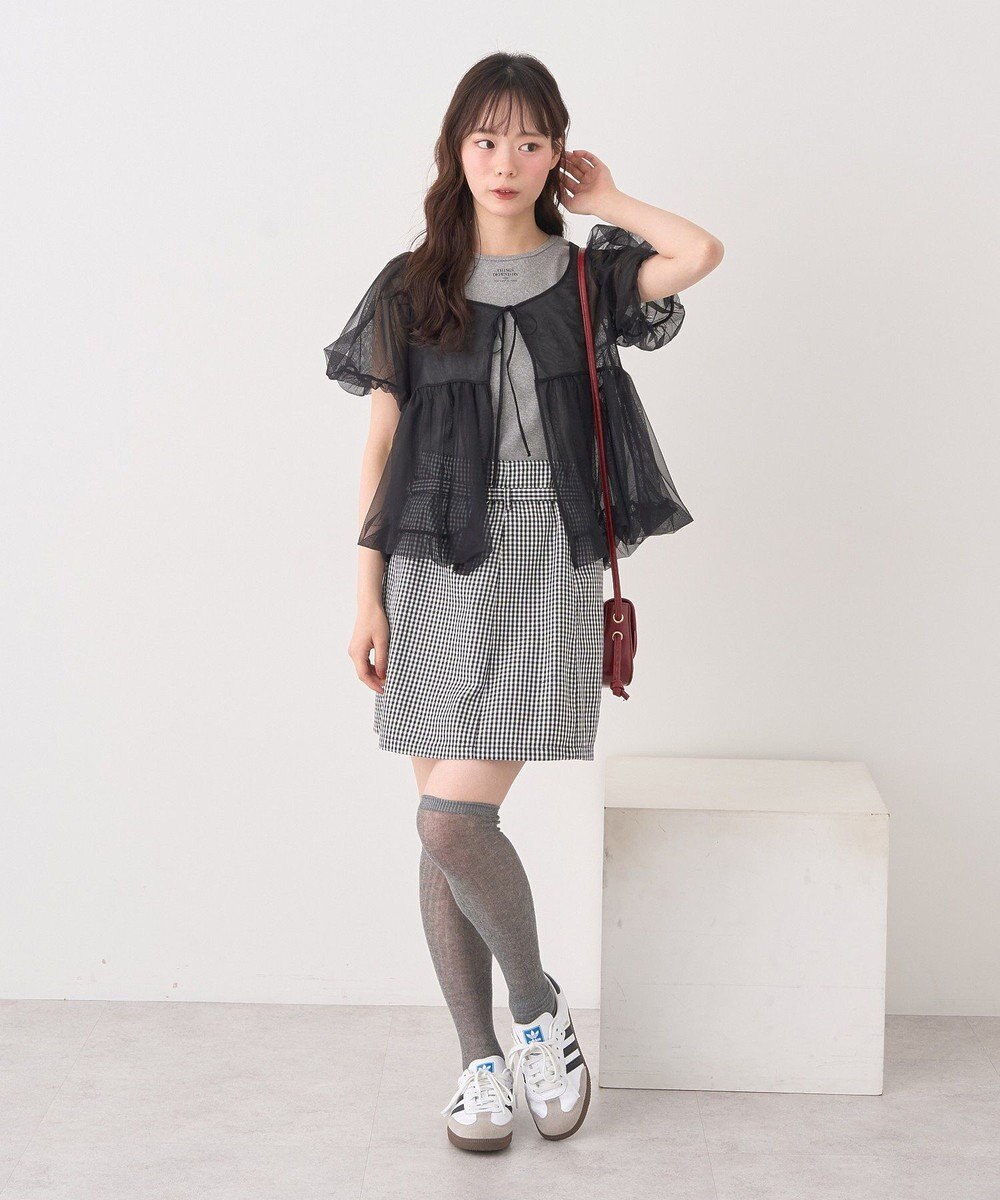 earth music&ecology ＳＥＴ２点チュールバルーンブラウス＋ロゴタンク 