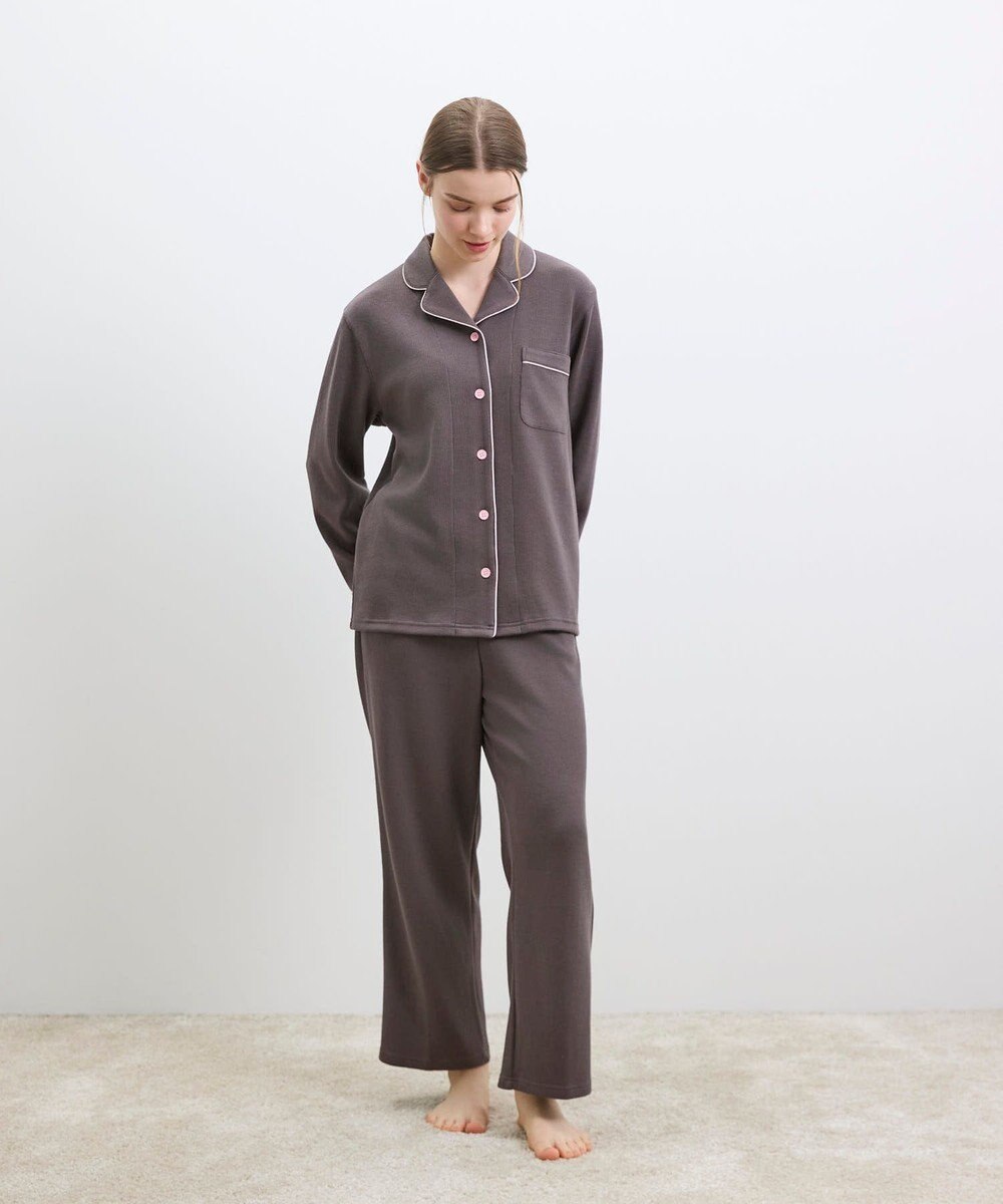 une nana cool 【綿混】ソフトコットンリブ 長袖開襟パジャマ MADE WITH LIBERTY FABRIC 