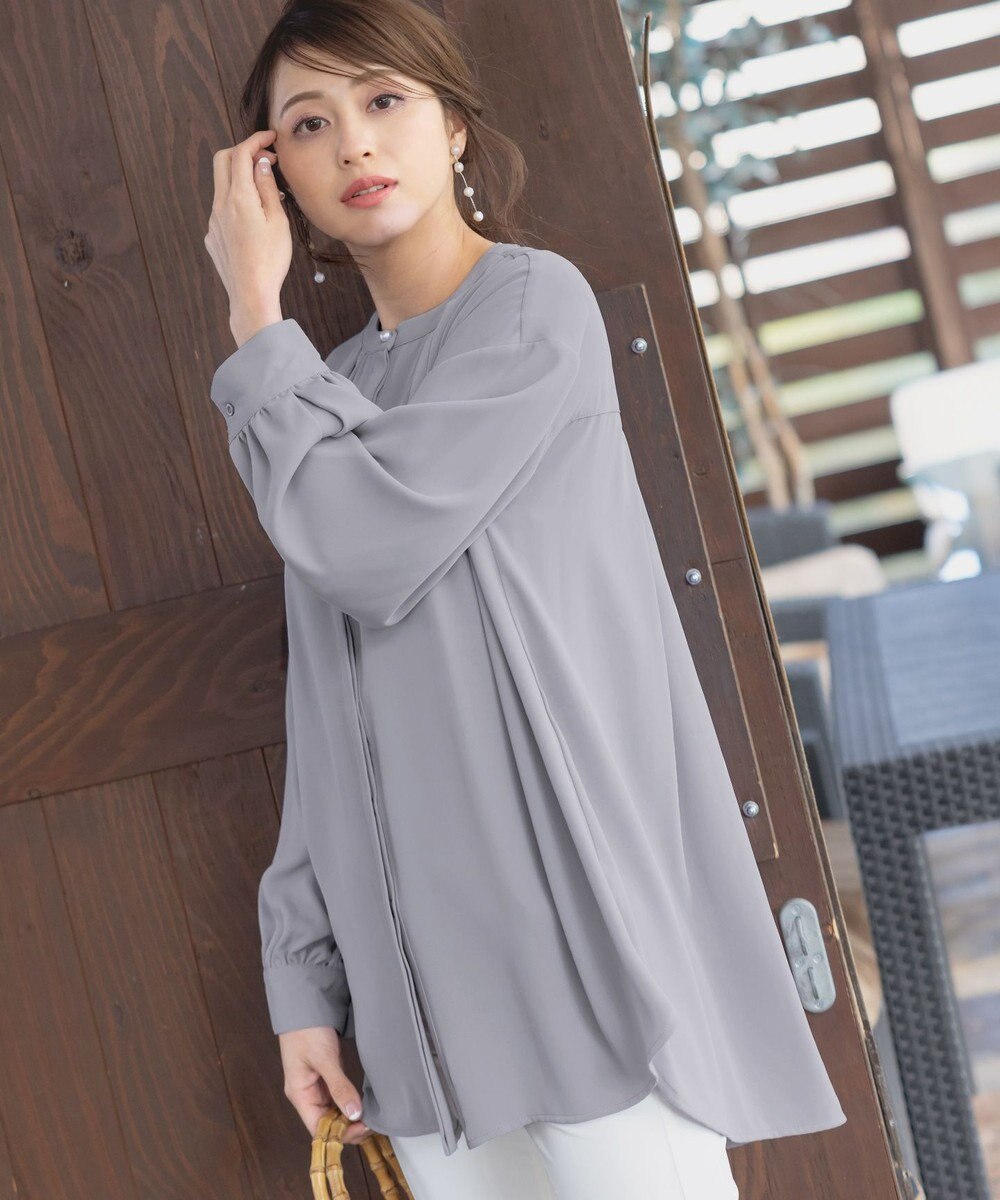 Tiaclasse 【洗える】とろみシャツチュニックブラウス 