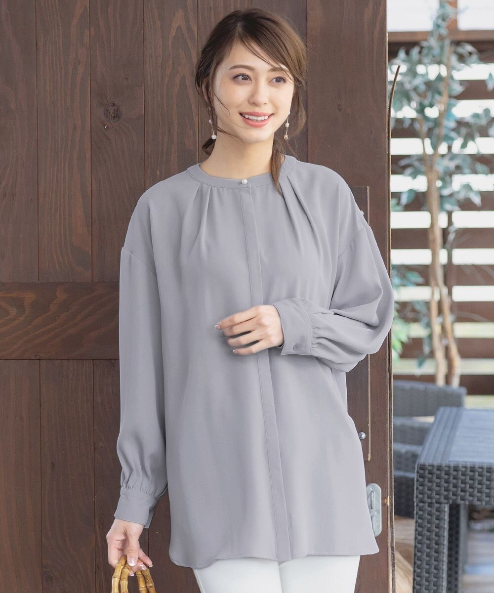 Tiaclasse 【洗える】とろみシャツチュニックブラウス 