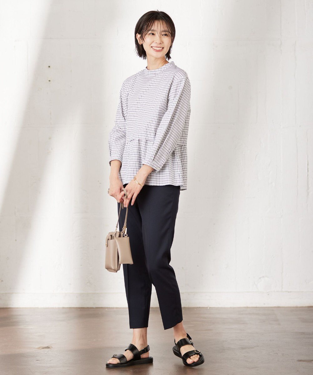 J.PRESS LADIES 【洗える】 セルロースチェック スタンドカラー ブラウス 