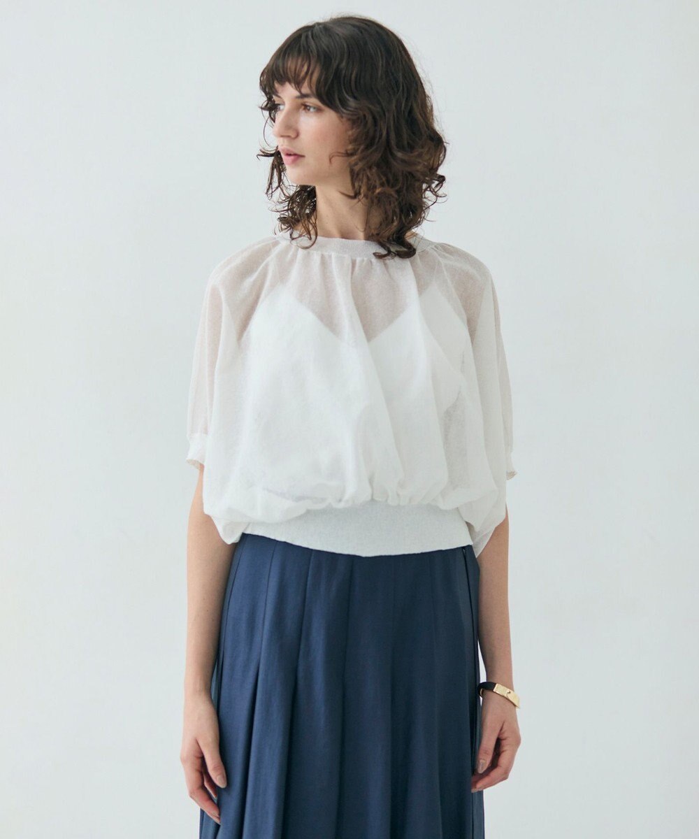 BEIGE， 【洗える・Oggi 7月号掲載】LUPINUS / リネン混半袖プルオーバーギャザーニット 