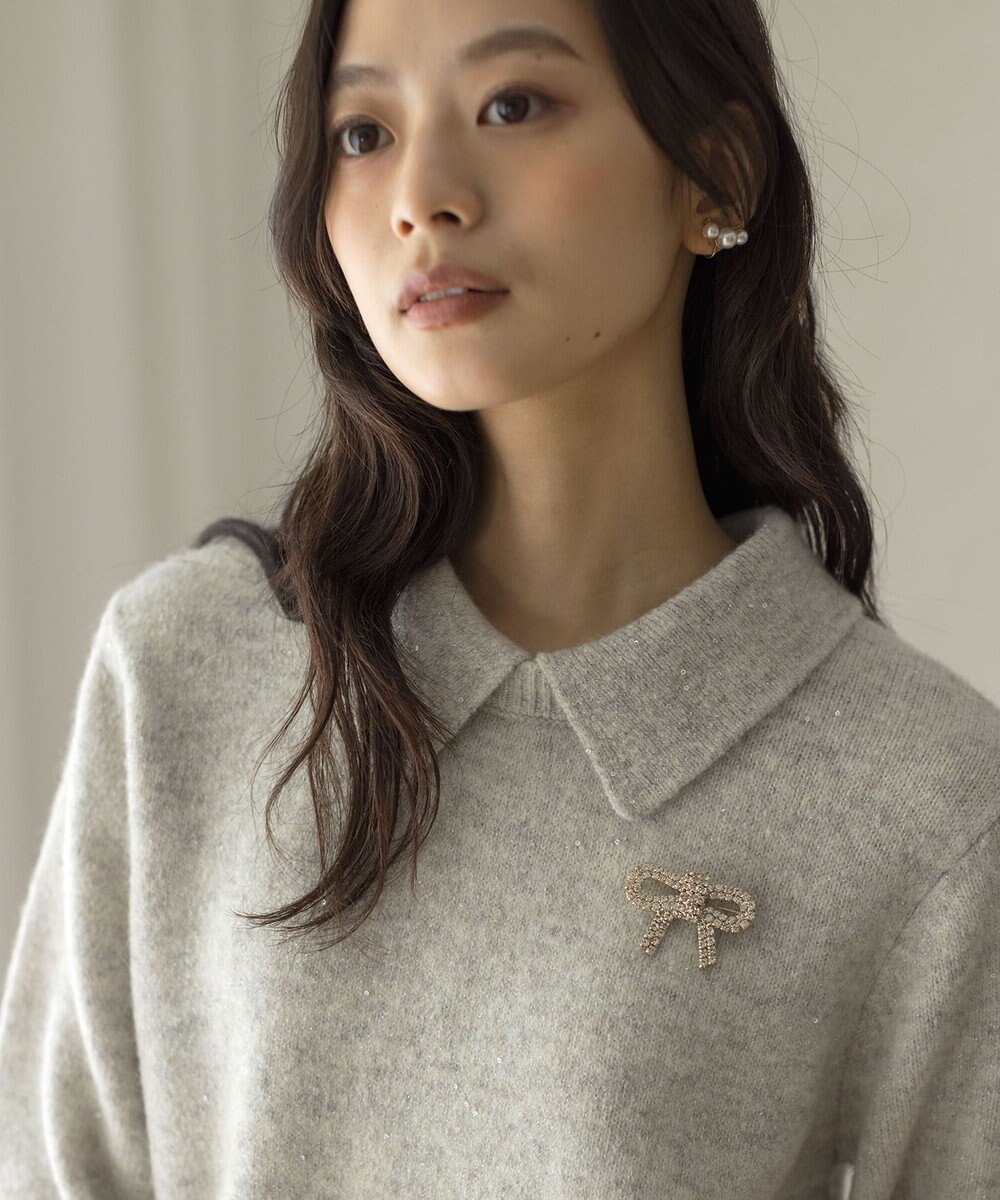 組曲 S 【加藤ローサさん着用 / 襟取り外し可】スパンコールヤーン 5分袖ニット 