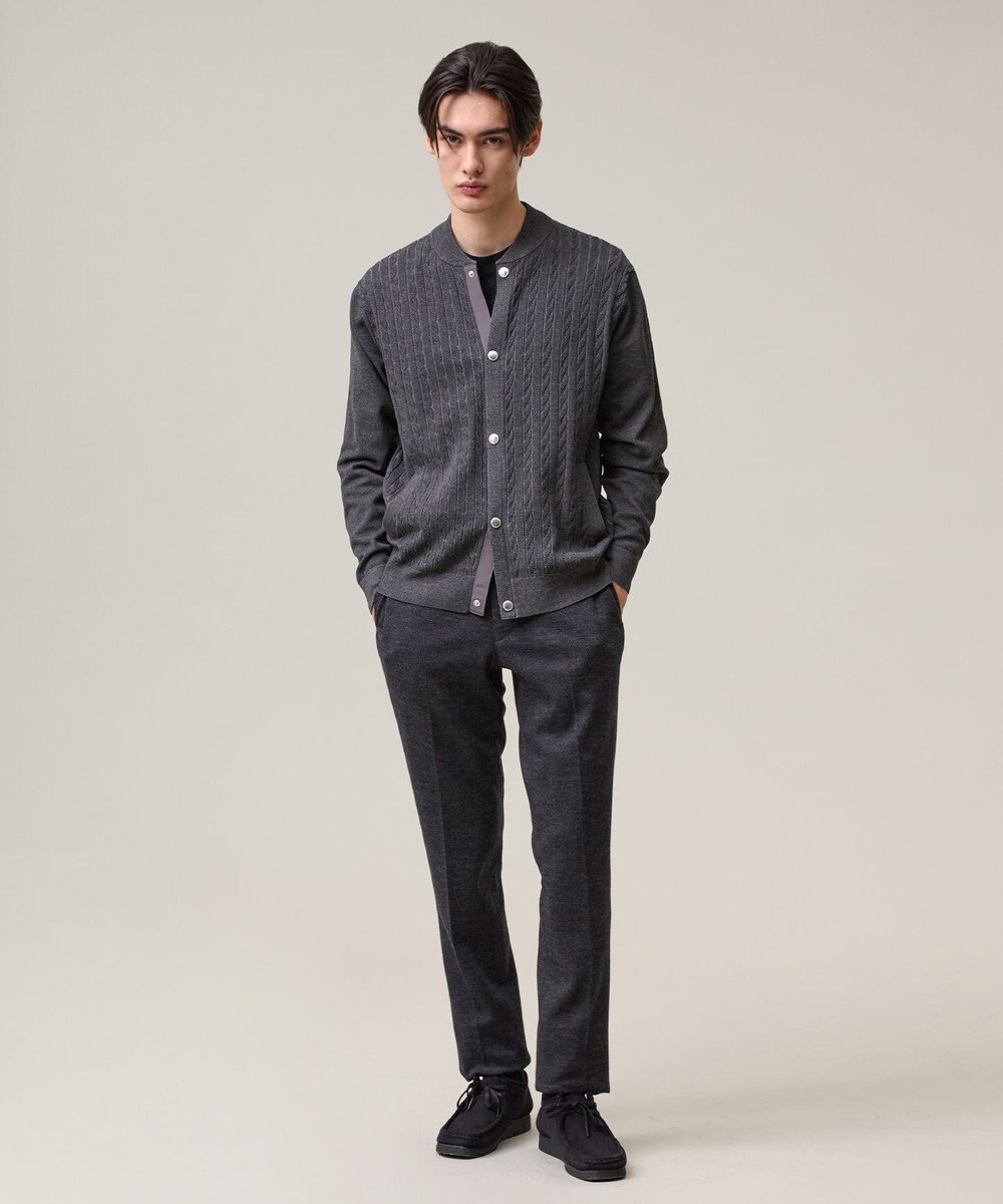 J.PRESS MEN 羽織るだけで整う大人の品格【ストレッチ / イージーケア】【FLEX YARN】ケーブルニット ブルゾンライク カーディガン 