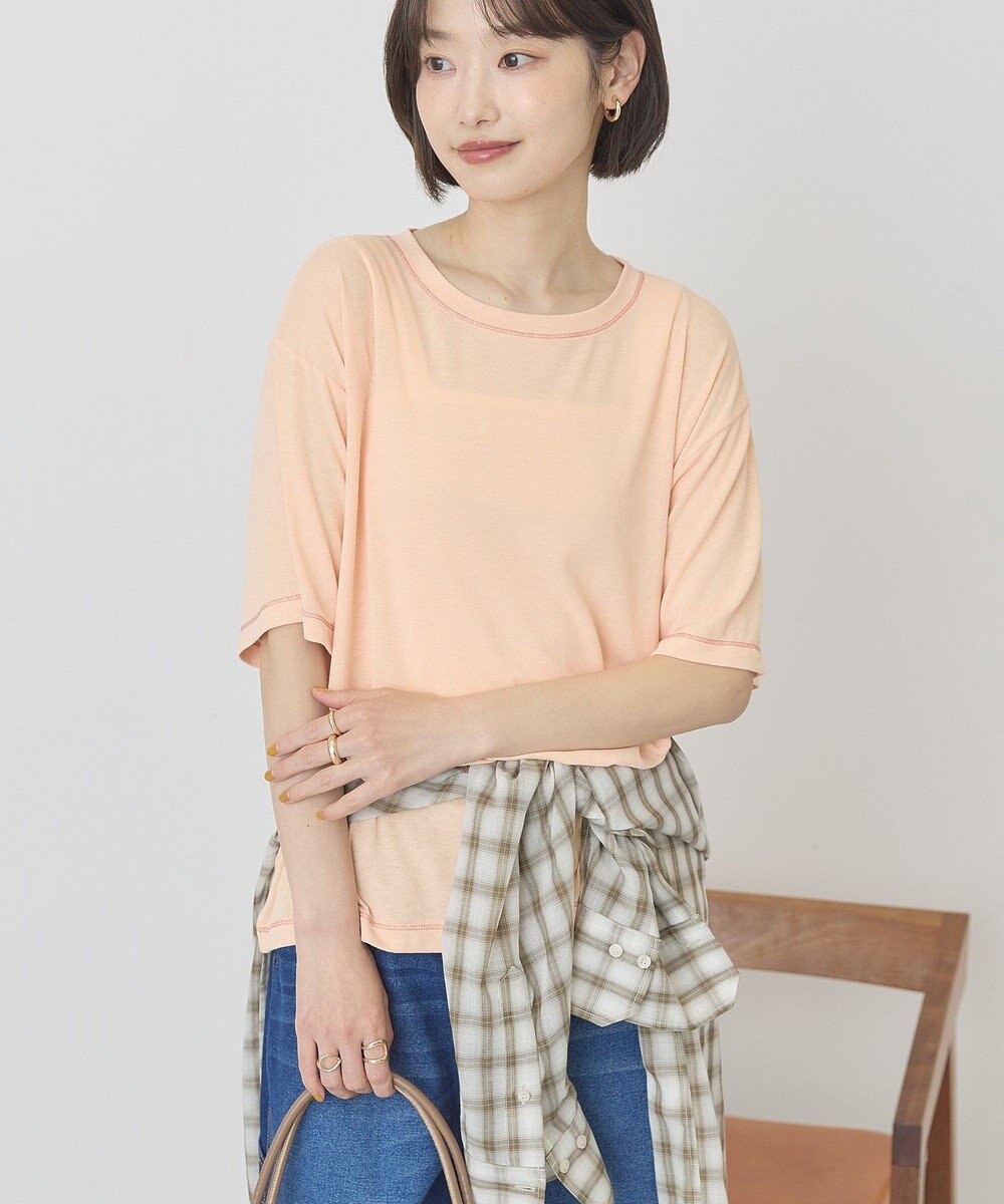 AMERICAN HOLIC 【先行予約】【マルチ機能】配色ステッチルーズTシャツ 