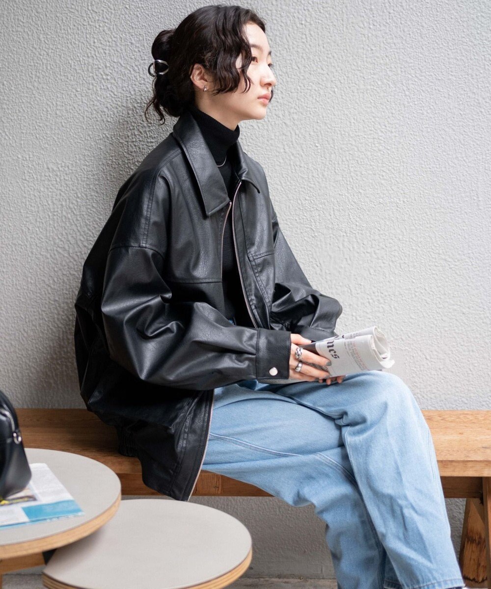 WEGO ヴィンテージライクFレザーBIGブルゾン 