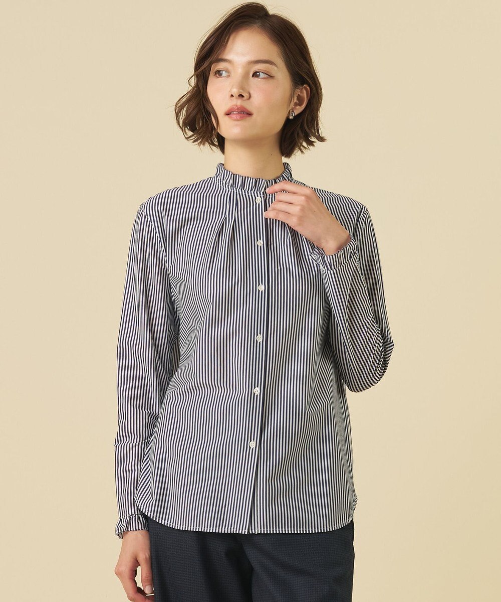 J.PRESS LADIES L 【レイヤードスタイルに】ストライプ フリルシャツ ジャージー 