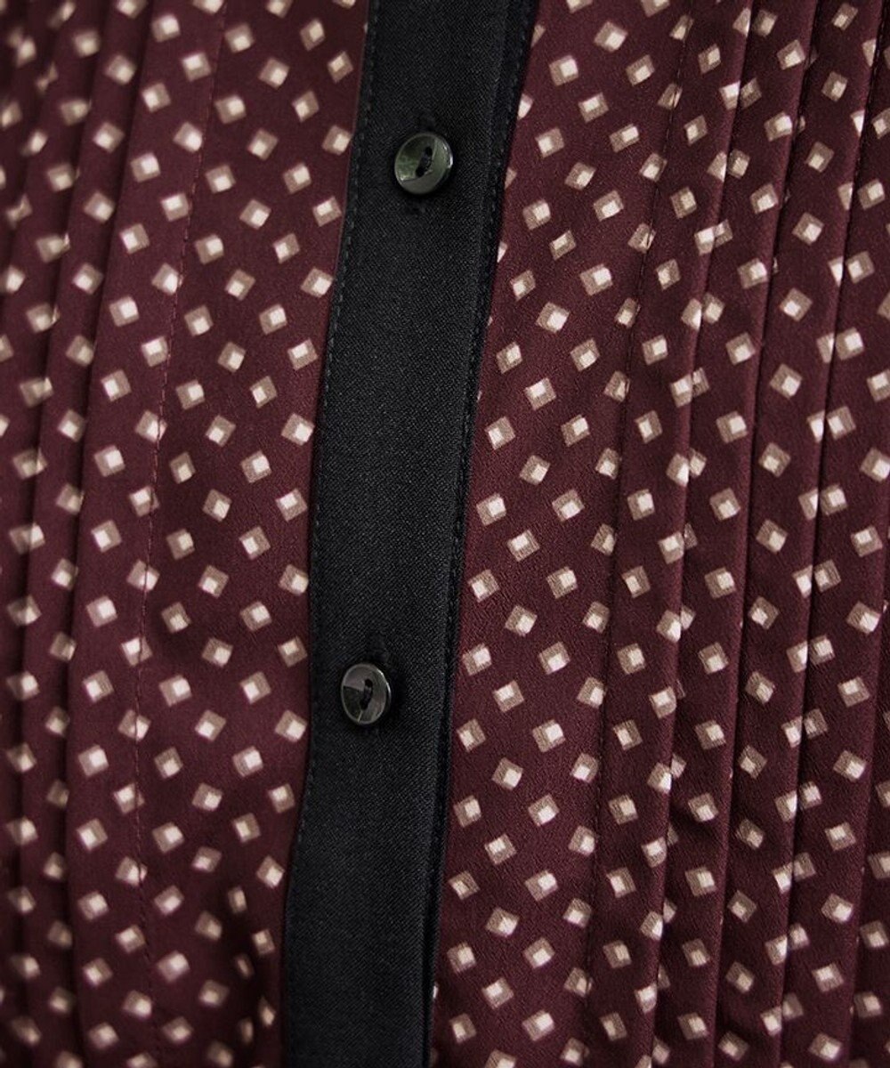 Tiaclasse 【新色追加・洗える】配色バンドカラー幾何学柄ワンピース 